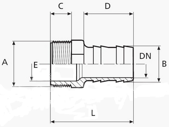 Габаритные размеры адаптера для шланга Coraplax (д. 38, с резьбой 1 1/2"):