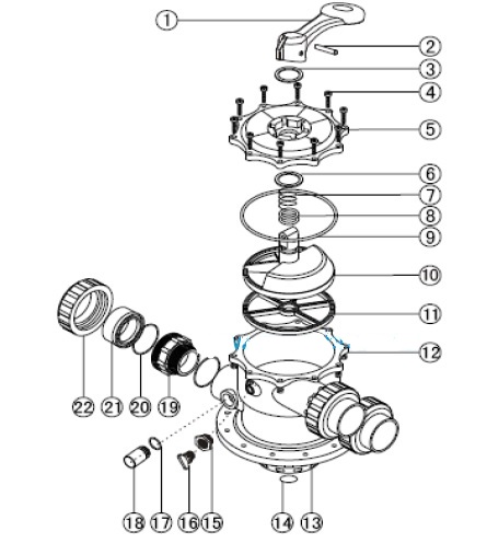 Деталировка вентиля 6-ти позиционного Emaux MPV02, выбор запасных частей: