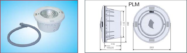 Габаритные и присоединительные размеры прожектора Kripsol PLM 300 (300Вт, 12В) (универсальный)