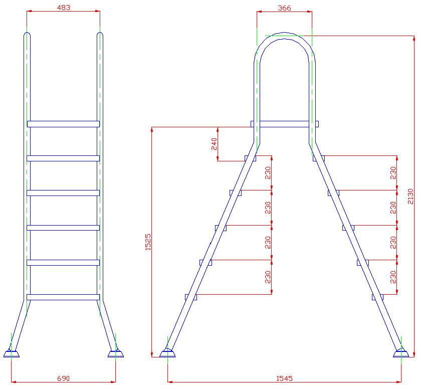 Габаритные размеры лестницы Flexinox ESC PN (3+3 ступени)