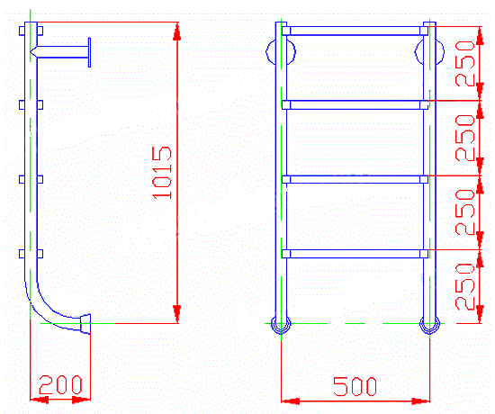 Габаритные размеры лестницы Flexinox ESC-PT (Two-Pieces) (4 ступени, без поручней):