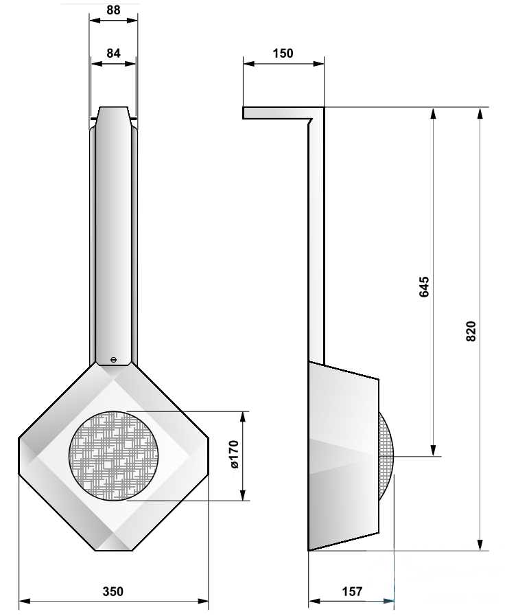Габаритные размеры прожектора навесного из нержавеющей стали Pahlen (300Вт, 12В)