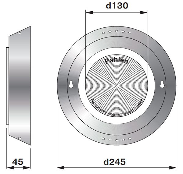 Габаритные размеры прожектора накладного из нержавеющей стали Pahlen (2х75Вт, 12В) (универсальный)