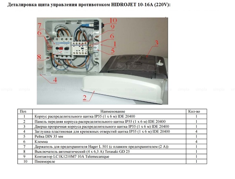 Деталировка щита управления HIDROJET 10-16A (220V) AMN 160.B