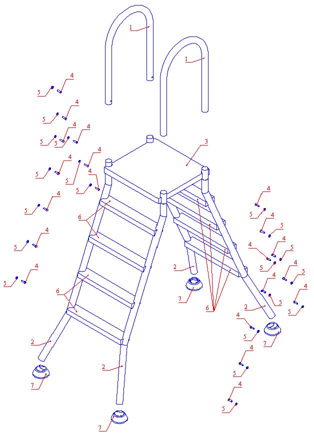 Комплектация лестницы Flexinox Above Ground (4+4 ступени):