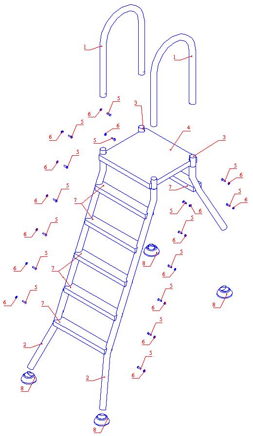 Комплектация лестницы Flexinox Semi-elevated Above Ground (1+5 ступеней)