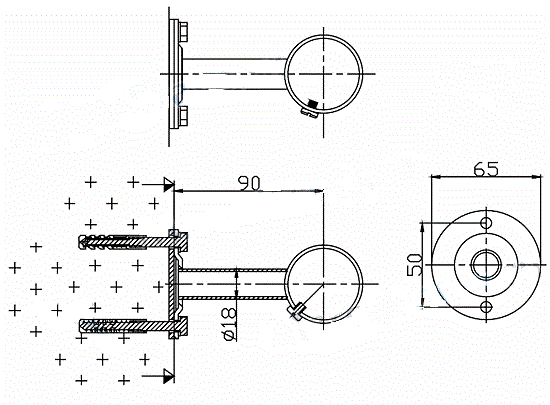 Габаритные размеры и схема установки крепежа поручня из нержавеющей стали AISI-316 Emaux: