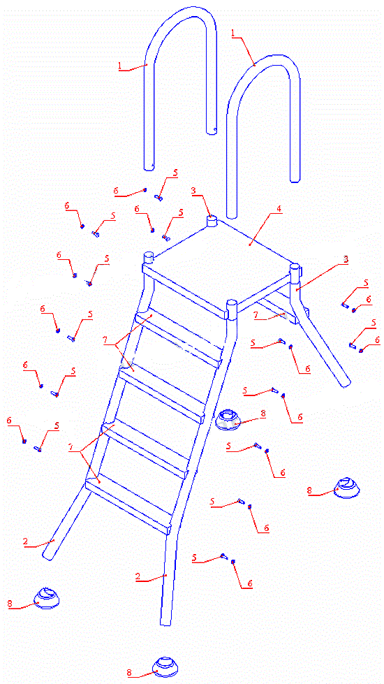 Комплектация лестницы Flexinox Semi-elevated Above Ground (1+4 ступени):