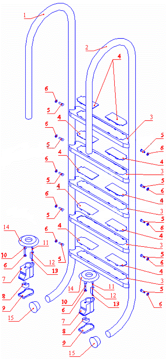 Комплектация лестницы Flexinox WALL (5 ступеней):