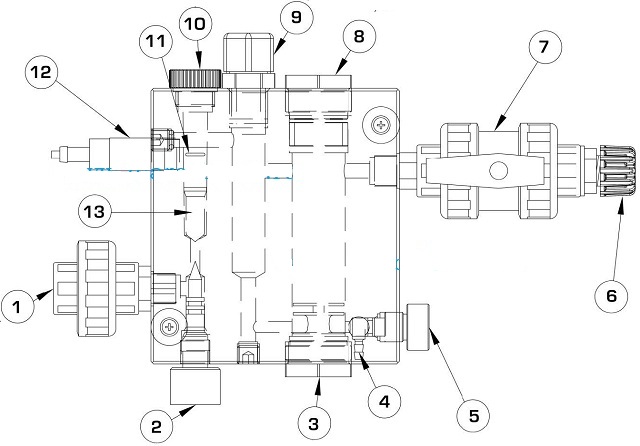 Деталировка держателя датчиков PH-CL (FS) на примере подключения станции Etatron Pool Guard 3 PH/Cl (SCL), с монтажным комплектом: